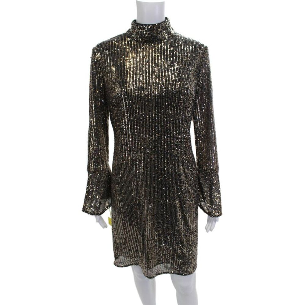 Compli K Womens Bodycon Mini Dress Black Mock Neck Long Sleeve Size L